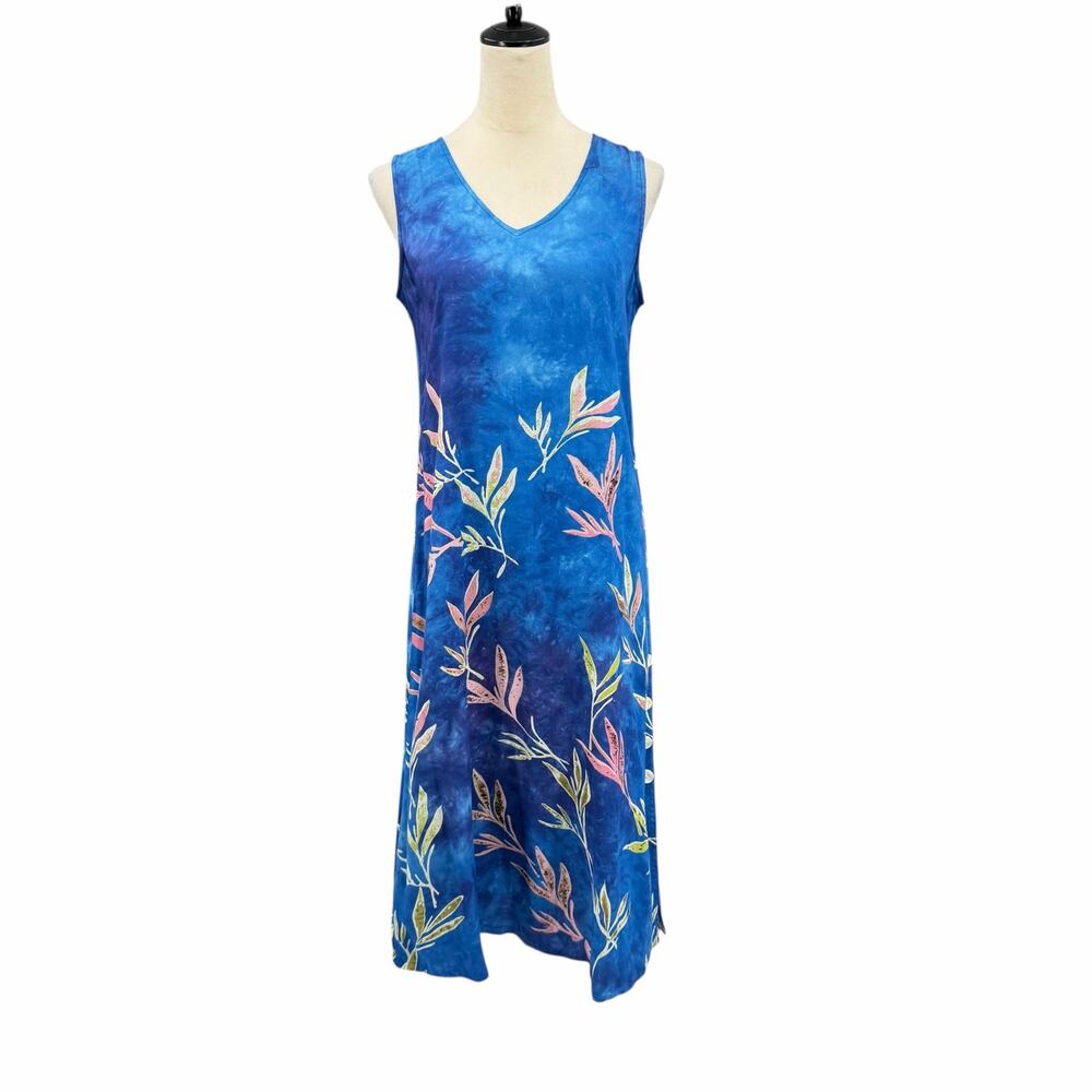 La Cera NWT Blue Floral Tropical Print Sleeveless Midi Dress Beach Coverup